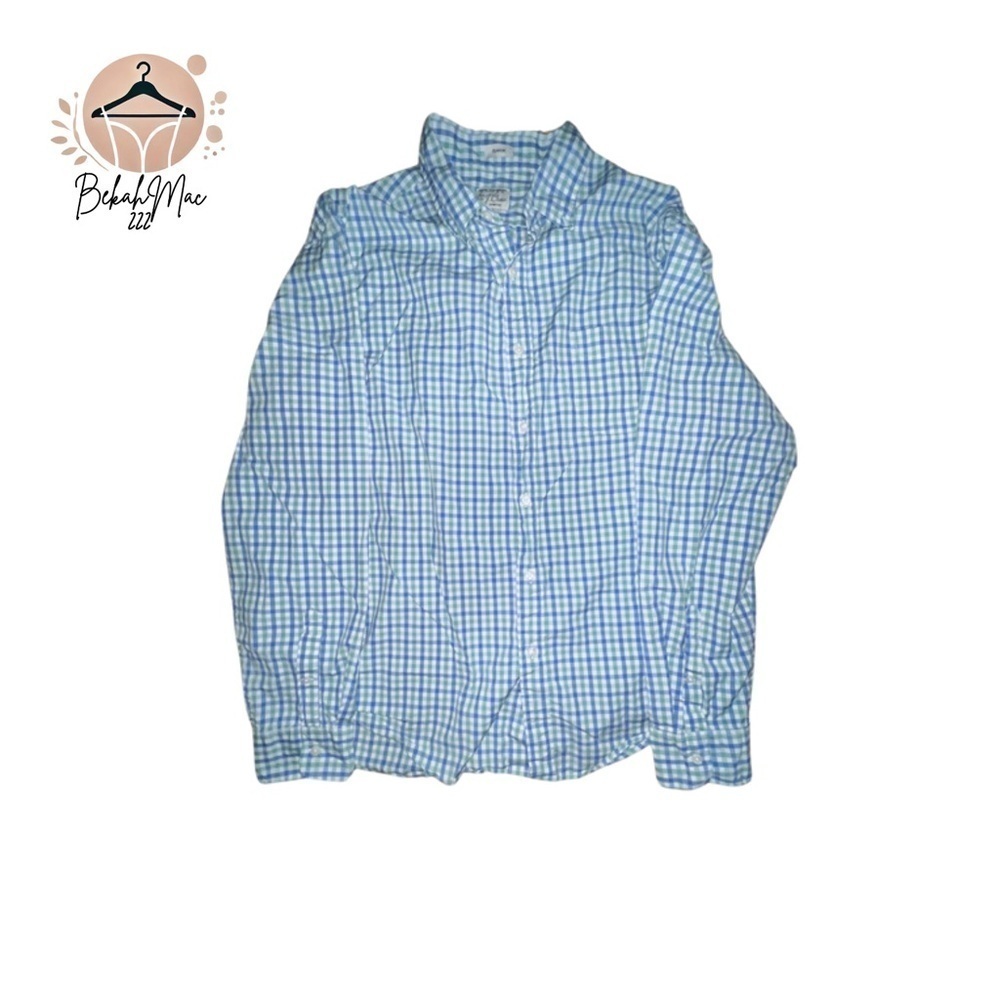 J.Crew Men’s Secret Wash Plaid Button-Down Shirt, XL, Green/Blue Check